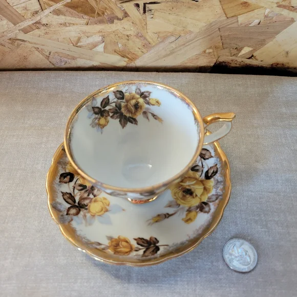 Vintage Floral Tea Cup and Saucer Set with Gold Accents - Picture 2 of 7